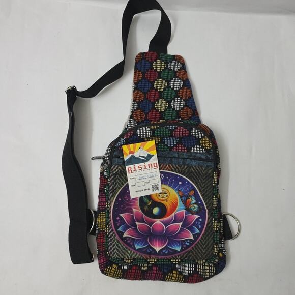 NWT Nepal Boho Chic Sling Bag Sun & Flower Hippie CrossBody Purse Rising Int'l - Picture 5 of 7